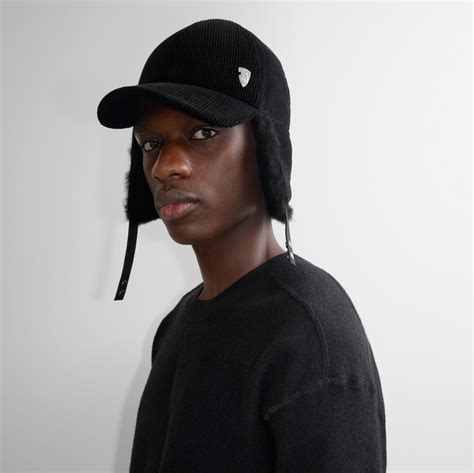 burberry cap trife|Shearling Trim Corduroy Trapper Cap in Black .